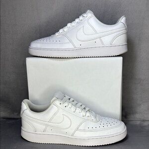Nike Court Vision Low Triple White Sneakers Women’s Size 8 Leather